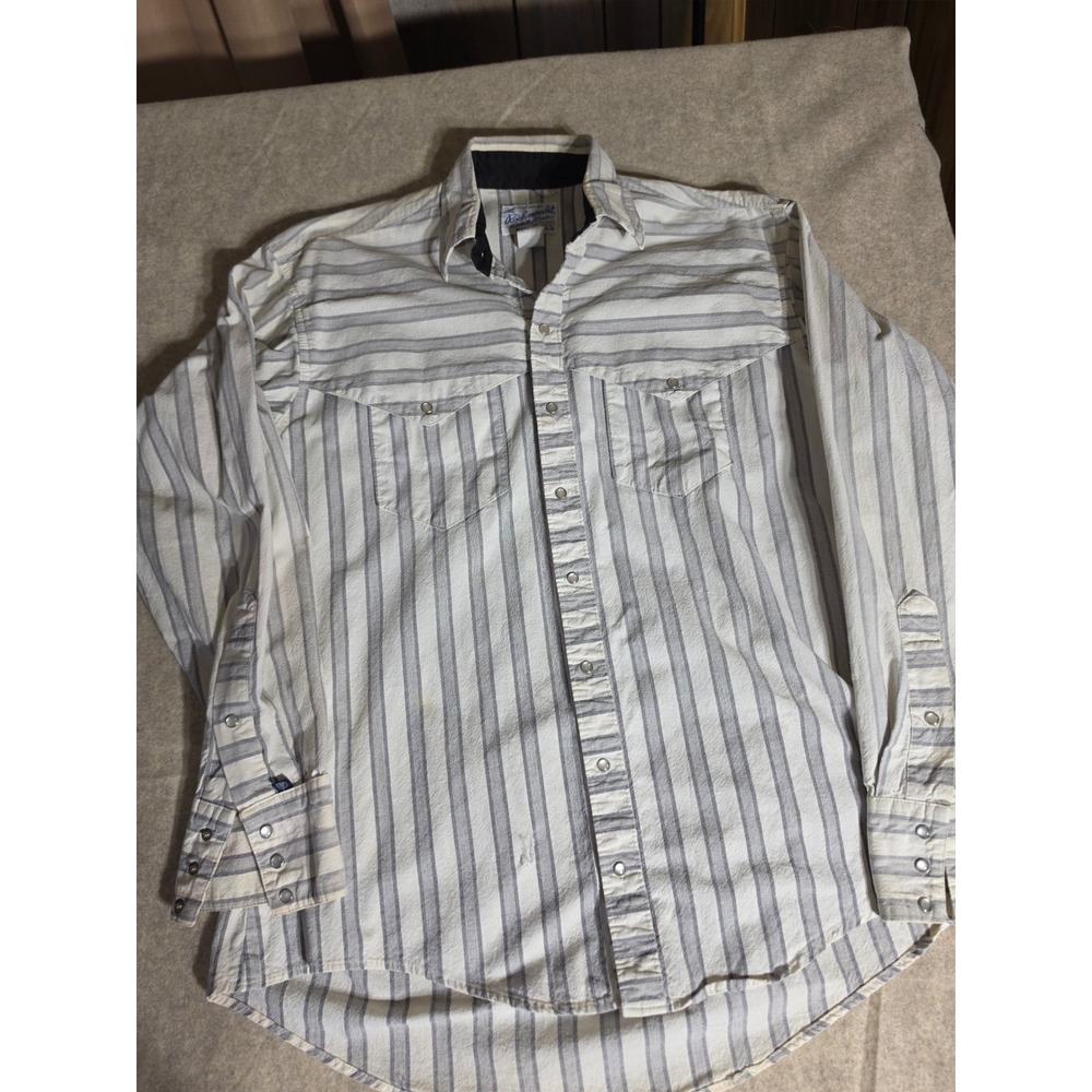 Rockmount Ranch Wear Mens Grey Striped Western Snap Shirt Made in USA Medium